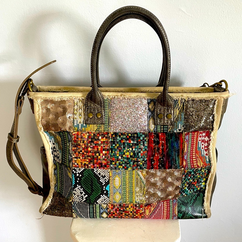 Antik Kraft Square Patchwork & Metallic Bag From … - image 1